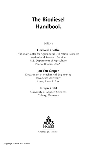 The Biodiesel Handbook Gerhard Knothe Jon Van Gerpen
