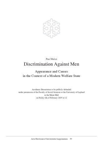 Discrimination Against Men Appearance And Causes In The Context Of A Modern Welfare State Pasi Malmi