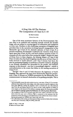 A King Like All The Nations The Composition Of I Samuel 81118 Mark Leuchter