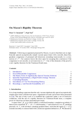 Communications In Mathematical Physics Volume 285 M Aizenman Chief Editor