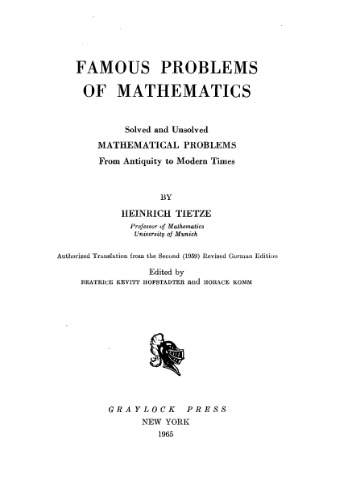 Famous Problems Of Mathematics Solved And Unsolved Heinrich Tietze
