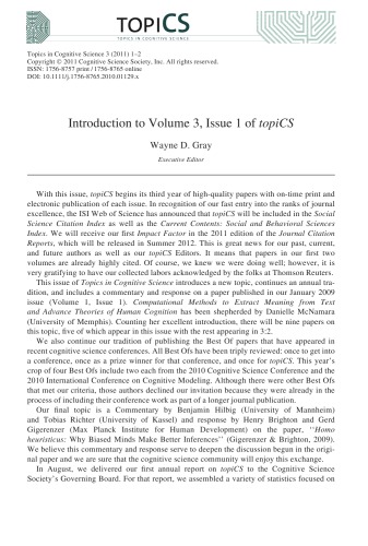 Topiccs Topics In Cognitive Science Volume 3 Issue 1 Wayne D Gray Ed