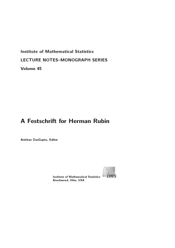 A Festschrift For Herman Rubin Dasgupta A Ed