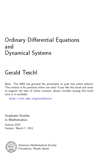Ordinary Differential Equations And Dynamical Systems Draft Teschl G