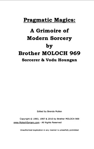 Pragmatic Magics A Grimoire Of Modern Sorcery Brother Moloch 969