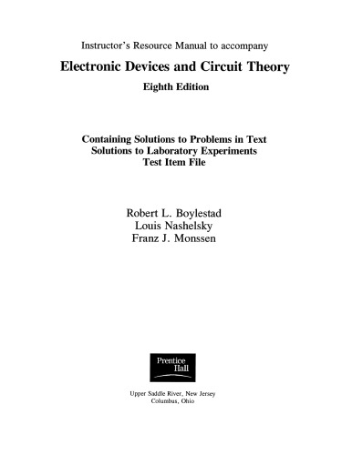 Electronic Devices And Circuit Theory 8th Ed Instructors Resource Manual 8th Edition Robert L Boylestad