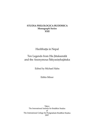 Haribhaa In Nepal Ten Legends From His Jtakaml And The Anonymous Kyasihajtaka Michael Hahn