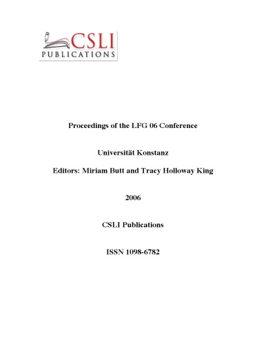 Proceedings Of The Lfg 06 Conference Miriam Butt Tracy Holloway King