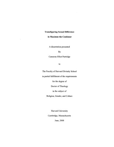 Transfiguring Sexual Difference In Maximus The Confessor Partridge