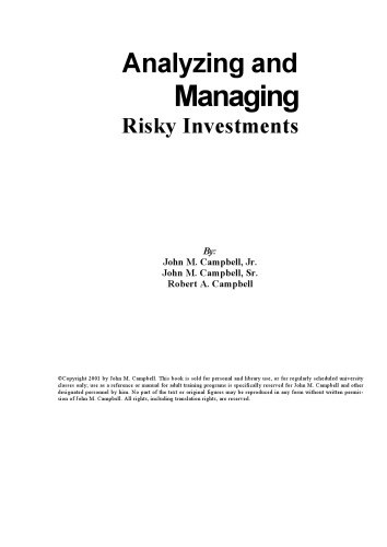 Analyzing And Managing Risky Investments 1st John M Campbell