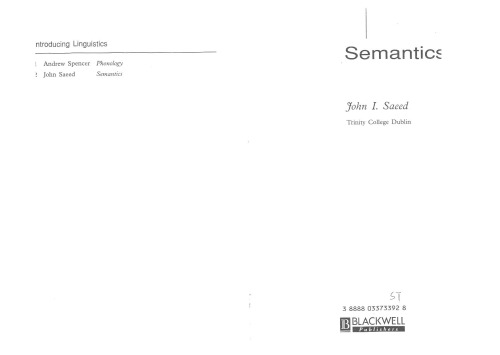 Semantics Introducing Linguistics John I Saeed
