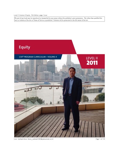 Equity Cfa Program Curriculum Level Ii 2011 Volume 4 Cfa Institute