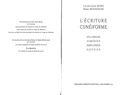 Lcriture Cuneiforme Syllabaire Sumerien Babylonien Lucienjean Bord