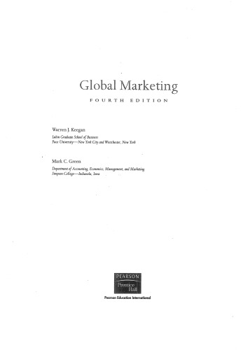 Global Marketing 4th Edition Warren J Keegan Mark C Green