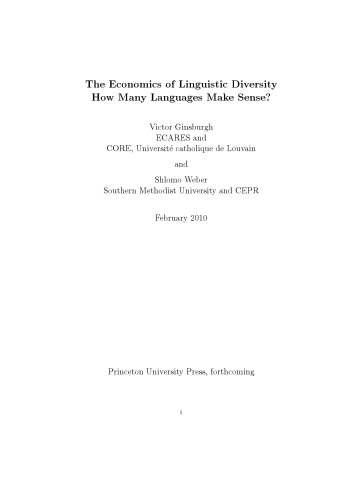 The Economics Of Linguistic Diversity How Many Languages Make Sense Victor Ginsburgh