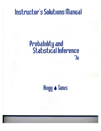Instructors Solutions Manual For Probability And Statistical Inference 7e 7threv E Robert Hogg