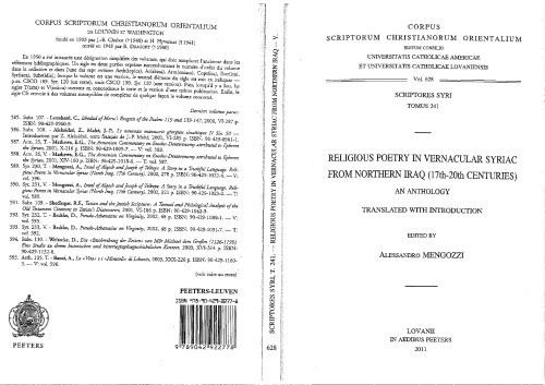 Religious Poetry In Vernacular Syriac From Northern Iraq 17th20th Centuries An Anthology Translated With Introduction V A Mengozzi Ed