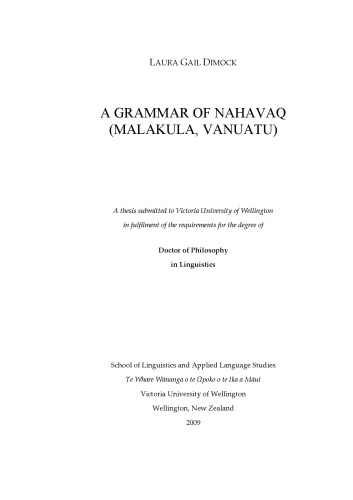 A Grammar of Nahavaq Malakula, Vanuatu 1st edition by Laura Gail Dimock