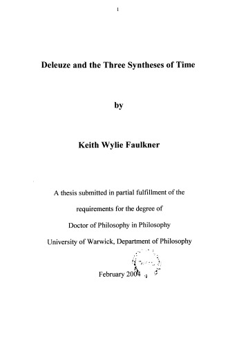 Deleuze And The Three Syntheses Of Time Keith Wylie Faulkner
