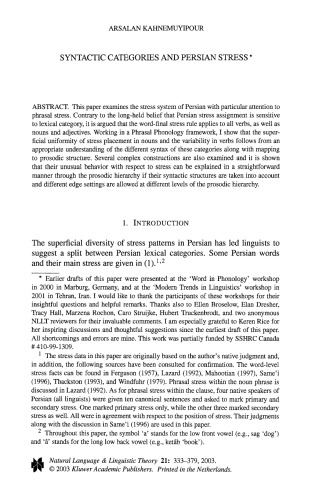Syntactic Categories And Persian Stress Arsalan Kahnemuyipour