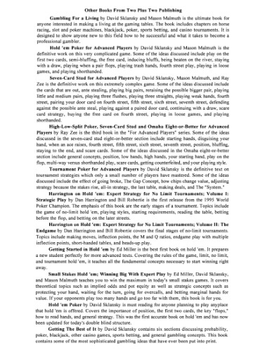 The Theory Of Poker A Professional Poker Player Teaches You How To Think Like One David Sklansky