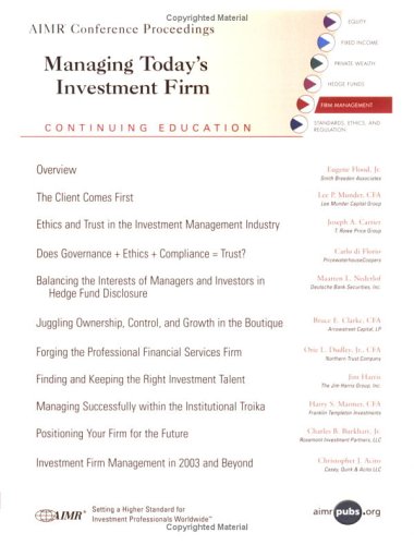 Managing Todays Investment Firms Joseph A Carrier Carlo Di Florio