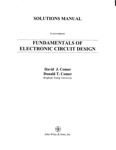 Fundamentals Of Electronic Circuit Design Solutions Manual David J Comer