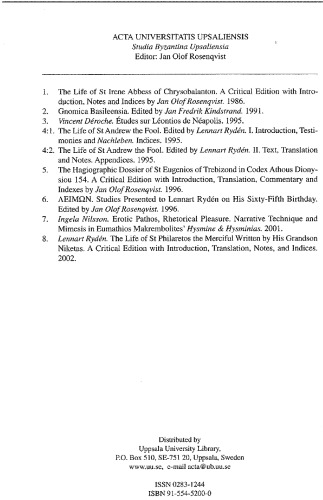 Life Of St Philaretos The Merciful Written By His Grandson Niketas Critical Edition With Introduction Translation Notes And Indices Lennart Ryden