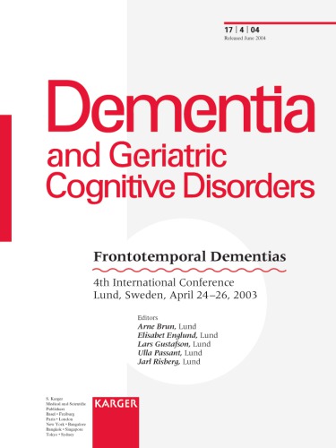 Frontotemporal Dementias 4th International Conference Lund Sweden April 2426 2003 1st Edition Arne Brun