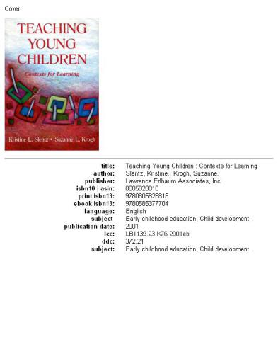 Teaching Young Children Contexts For Learning Leas Early Childhood Education Series Suzanne Krogh