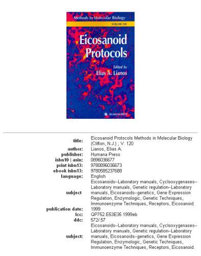 Eicosanoid Protocols Methods In Molecular Biology Vol 120 Lianos