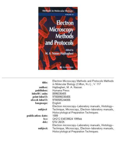 Electro Microscopy Methods And Protocols Methods In Molecular Biology Vol 117 Ma Nasser Hajibagheri