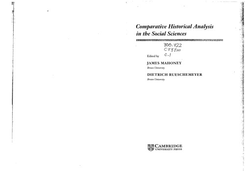 Comparative Historical Analysis In The Social Sciences James Mahoney