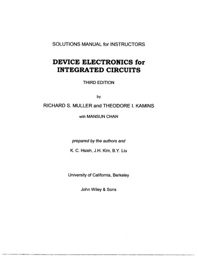 Device Electronics For Integrated Circuits 3rd Edition Solutions Manual 3rd Richard S Muller