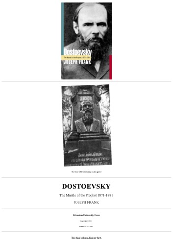 Dostoevsky Vol 5 The Mantle Of The Prophet 18711881 2003 Joseph Frank