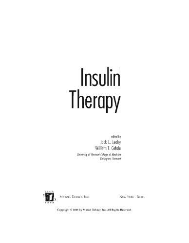 Insulin Therapy William T Cefalu Jack L Leahy