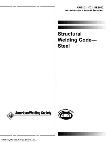Structural Welding Code Steel Ansi Aws D112002 D11m2002 1st Edition American Welding Society