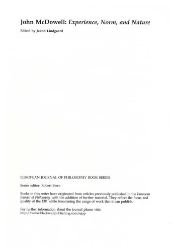John Mcdowell Experience Norm And Nature European Journal Of Philosophy Books Jakob Lindgaard
