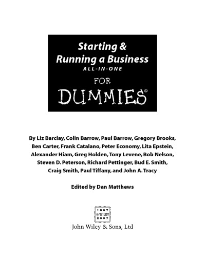 Starting A Business Allinone For Dummies Liz Barclay