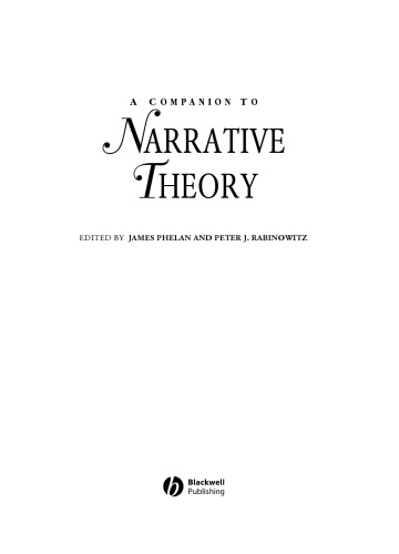 A Companion To Narrative Theory Blackwell Companions To Literature And Culture James Phelan