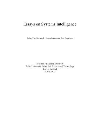 Essays On Systems Intelligence Raimo P Hmlinen Esa Saarinen Eds