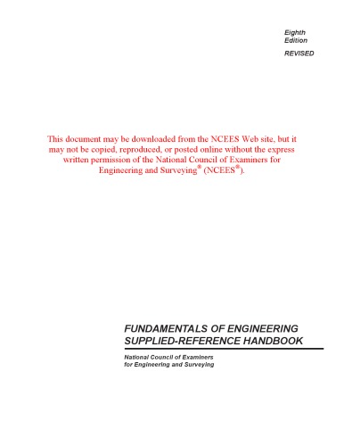 Fe Fundamentals Of Engineering Suppliedreference Handbook 8th Edition Revised 8th Revised Ncees