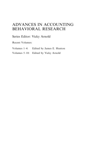 Advances In Accounting Behavioral Research Volume 11 Vicky Arnold