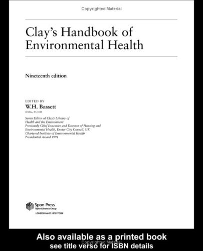 Clays Handbook Of Environmental Health 2004 19th Edition W H Bassett