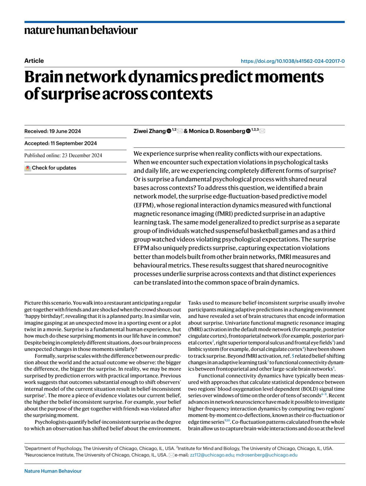 Brain Network Dynamics Predict Moments Of Surprise Across Contexts Ziwei Zhang Monica D Rosenberg