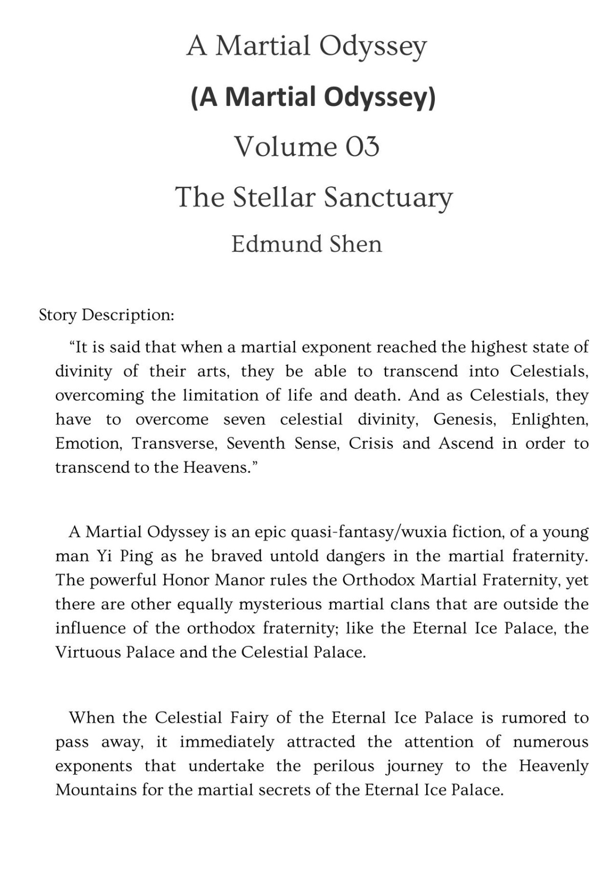 A Martial Odyssey Book 03 The Stellar Sanctuary Edmund Shen