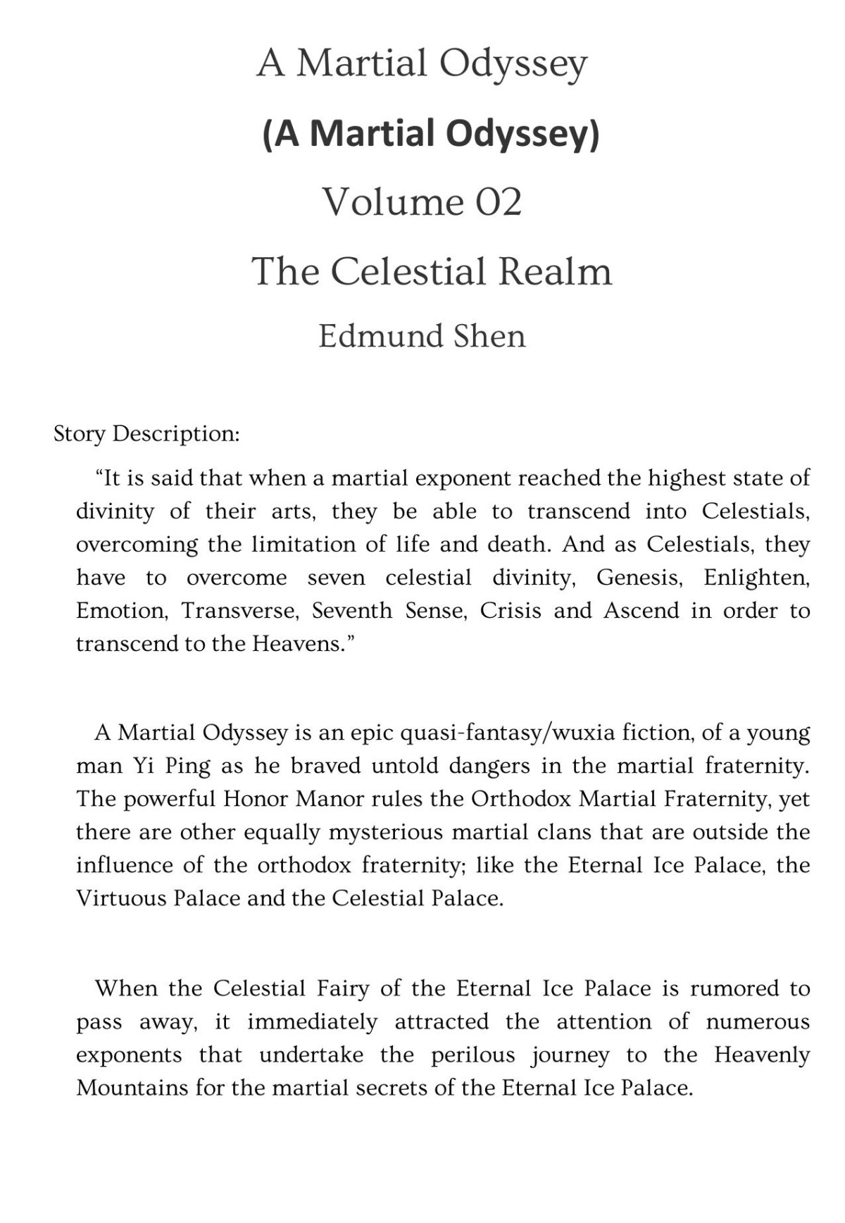 A Martial Odyssey Book 02 The Celestial Realm Edmund Shen
