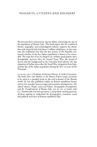 Peasants Citizens And Soldiers Studies In The Demographic History Of Roman Italy 225 Bcad 100 Luuk De Ligt