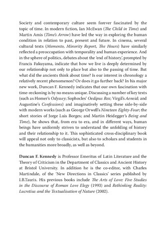 Antiquity And The Meanings Of Time A Philosophy Of Ancient And Modern Literature Duncan F Kennedy