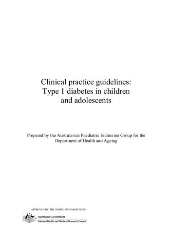 Clinical Practice Guidelines Type 1 Diabetes In Children And Adolescents Coll